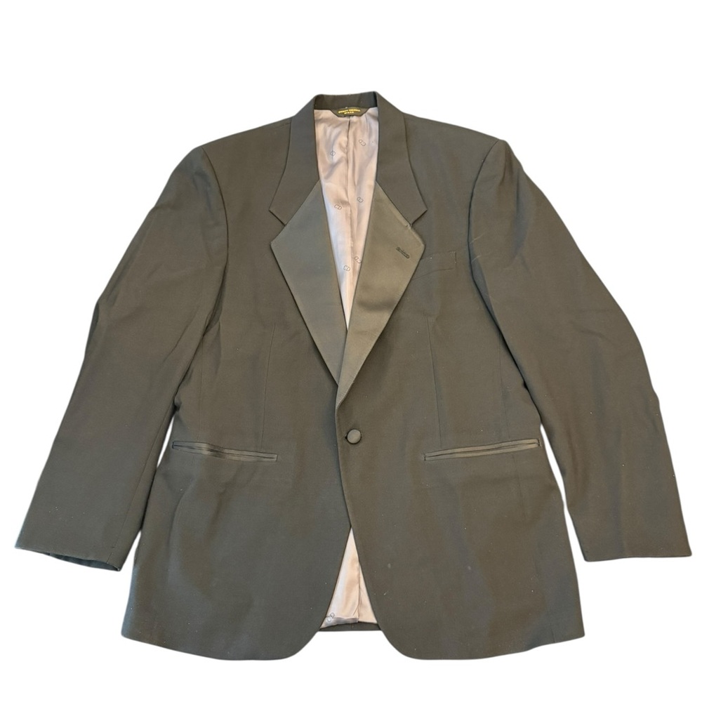Vintage Christian Dior Tuxedo Blazer Jacket Size 40R Satin Lapels 1 Button Black